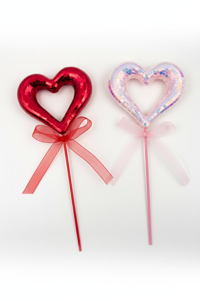 Metallic Open Heart Floral Pick with Organza Bow