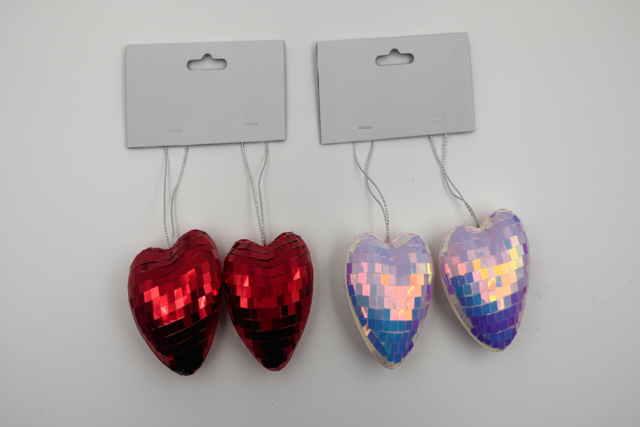Shimmering Sequin Heart Hanging Ornaments 2-Piece Set