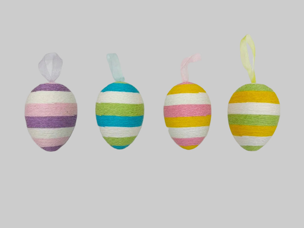 Striped Twine Easter Egg Ornaments - Pastel Hanging Holiday Tree Decor