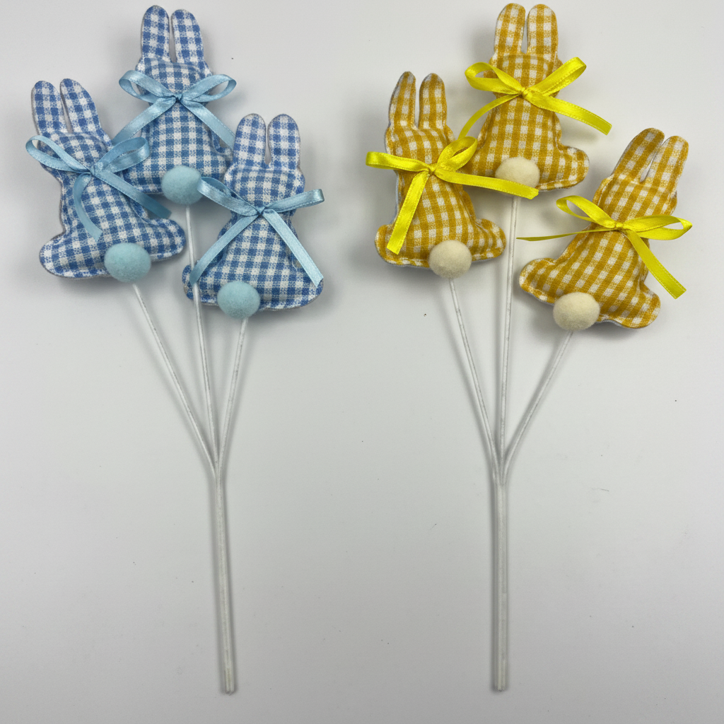 Easter Gingham Bunny Floral Picks (3-Stem)