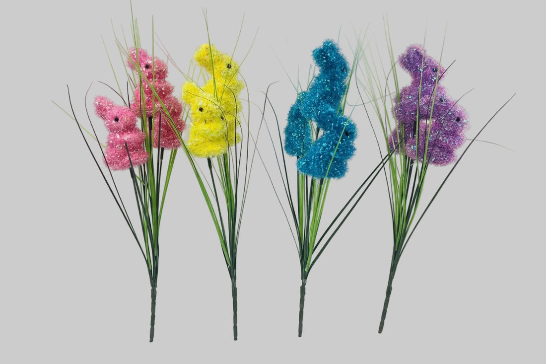 Glitter Easter Bunny Floral Picks - Sparkling Sisal Grass Holiday Sprays