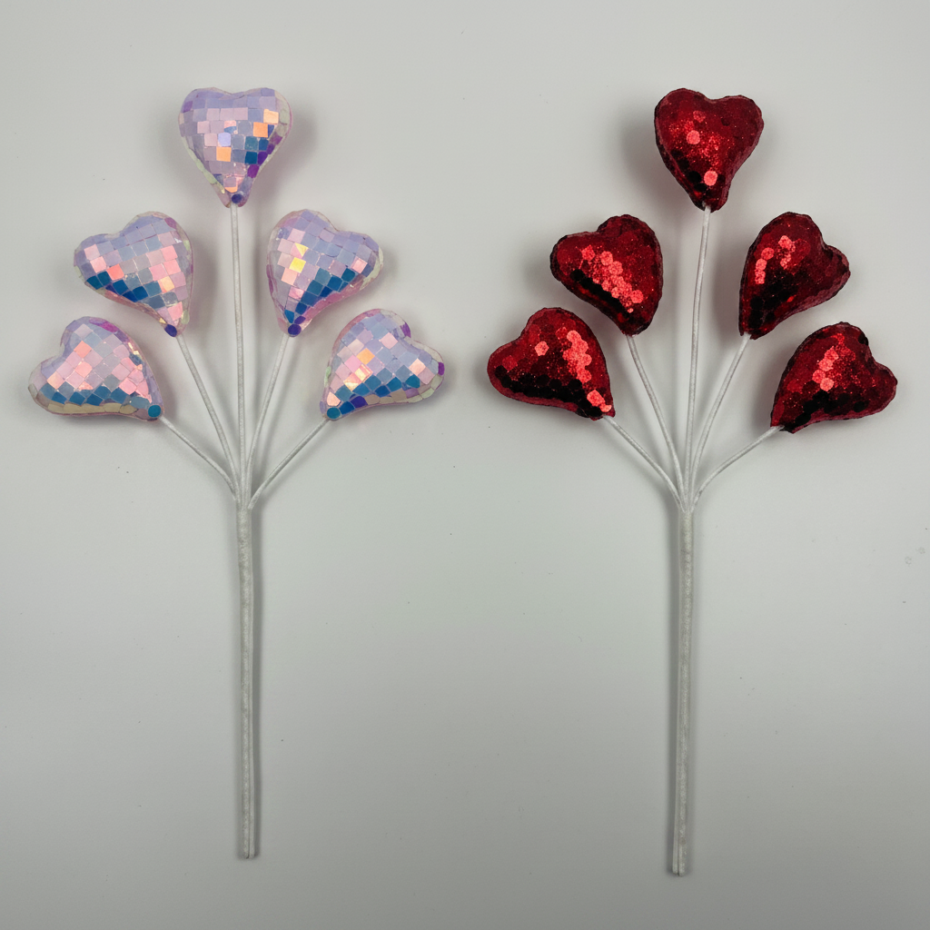 Metallic Glitz Heart Floral Pick Spray 5-Stem Set