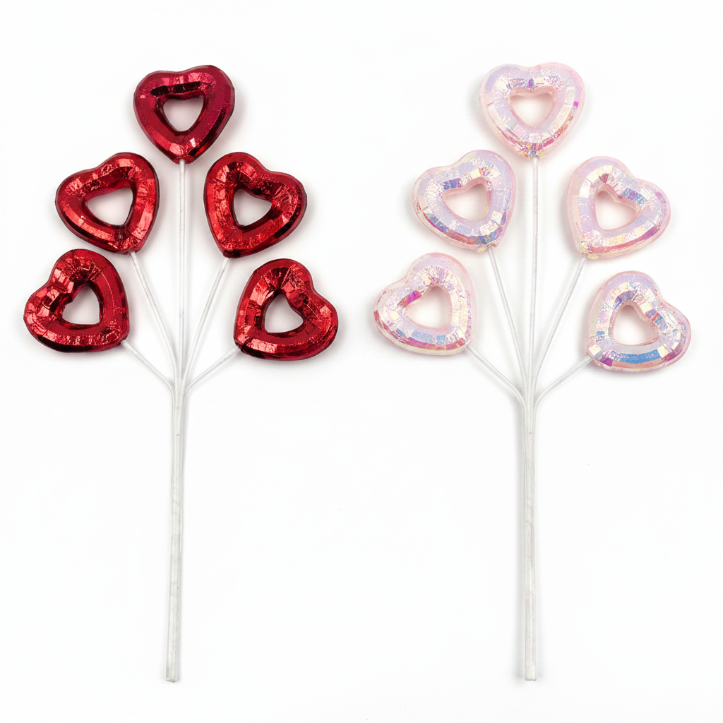 Metallic Open Heart Floral Pick Spray 5-Stem Set