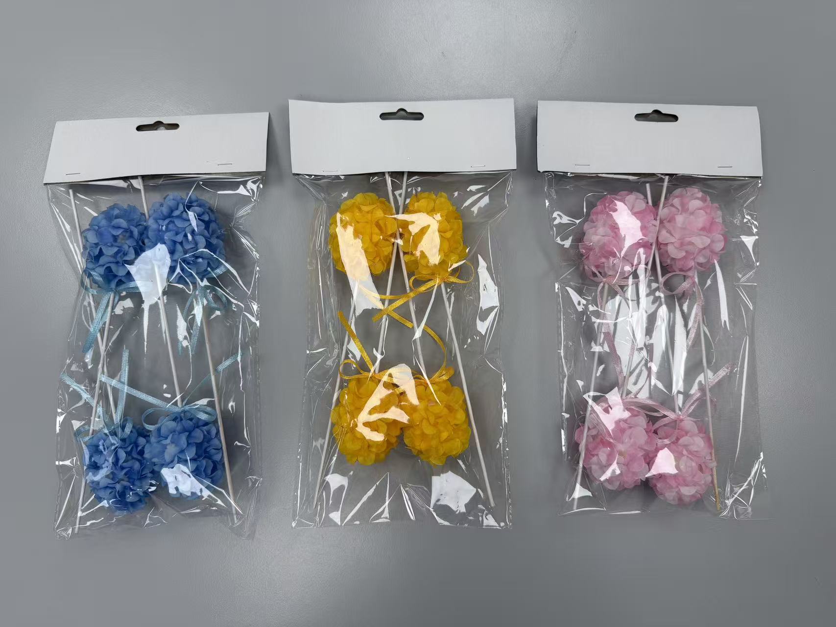 Vibrant Hydrangea Flower Picks - Premium Artificial Floral Pom Pom Sprays with Ribbon