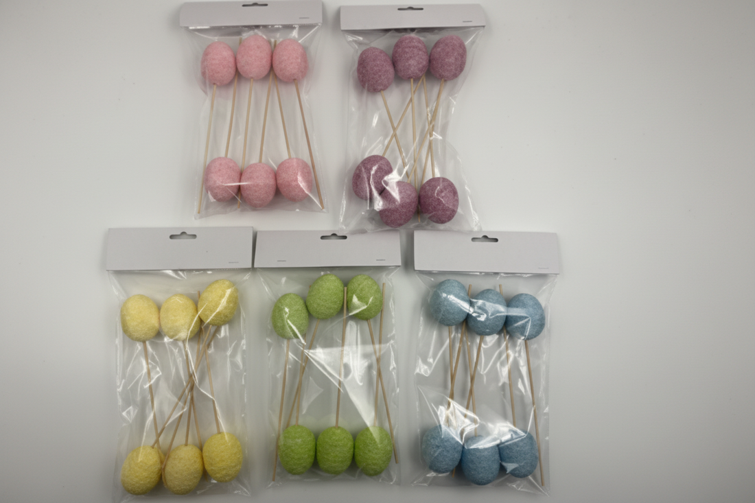 [492-S27-016] Easter Pastel Egg Decorative Picks with Wooden Sticks