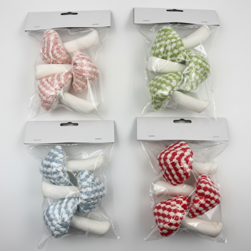 Mini Gingham Checked Mushroom Ornaments Pack