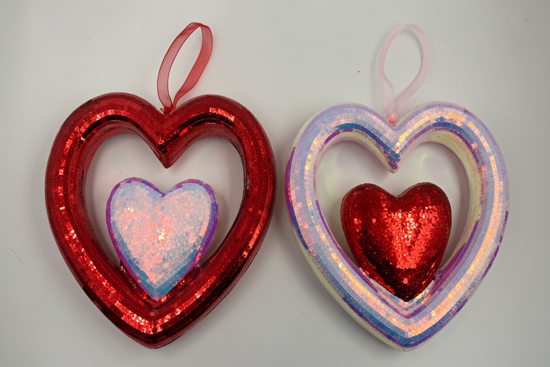 Shiny Holographic Double Heart Ornaments