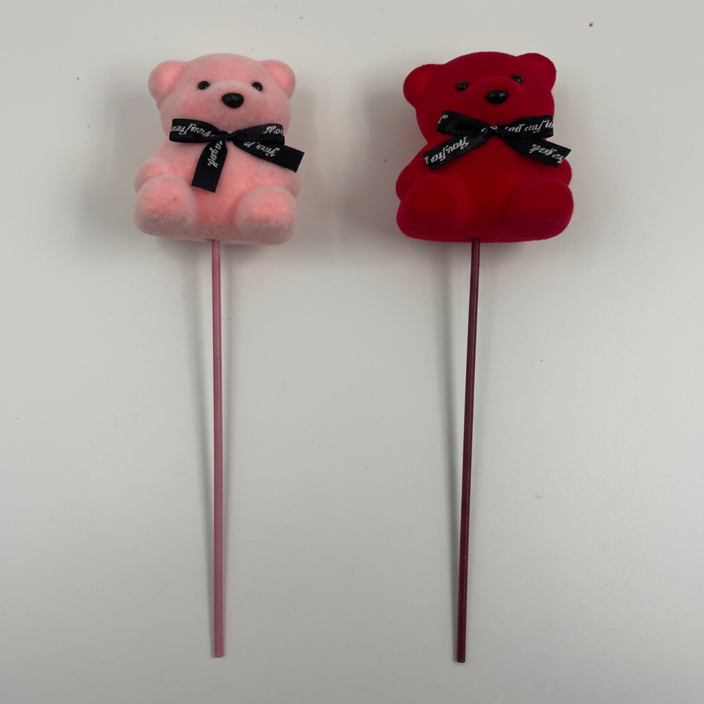 Mini Velvet Teddy Bear Decorative Picks