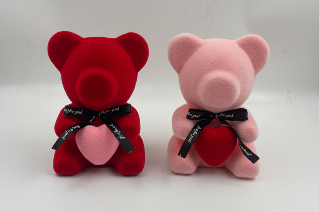 Flocked Teddy Bear Tabletop Ornaments with Heart