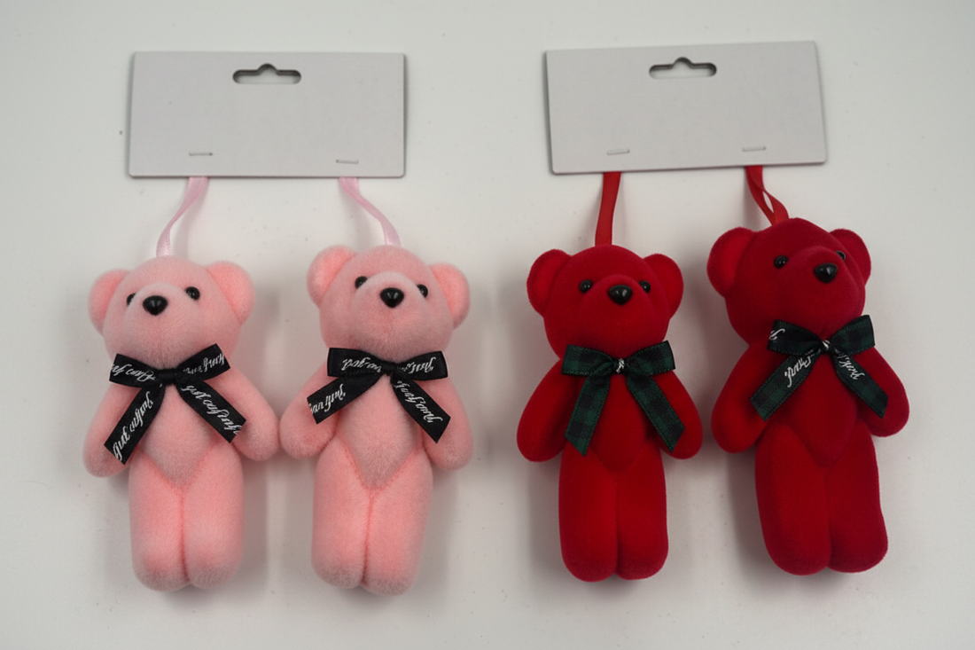 Flocked Teddy Bear Hanging Ornaments (2 Pack)