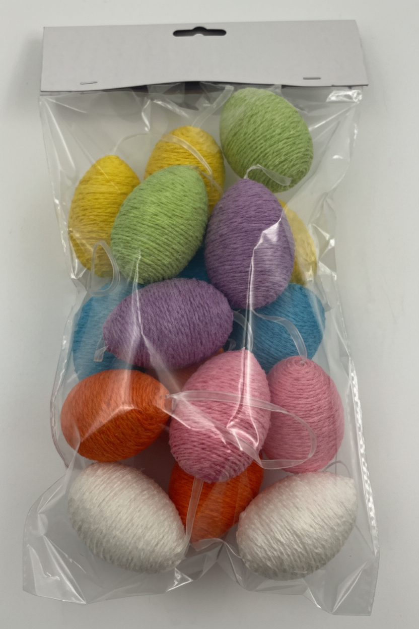 Pastel Twine-Wrapped Easter Egg Ornaments Set